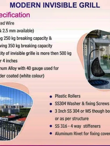 I believe in transparency and quality, which is why I share the technical details of my products. This specification sheet shows the high-grade materials I use, like SS 316 marine-grade wire with a breaking capacity of up to 350 kg, ensuring a durable and rust-proof installation.