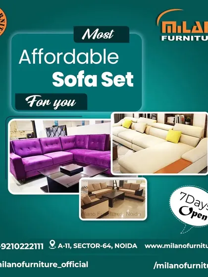 This graphic advertises our most affordable sofa sets, with customizations available.