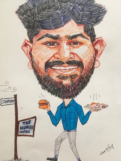 Meet "The Hungry Hippo" from a corporate caricature series. It's always fun to illustrate the unique and funny traits that make each team member special.