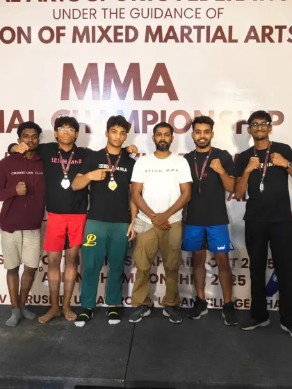 The team showing off their hard earned medals at the FMMAI National MMA Championship. We came, we fought, and we conquered, bringing home gold, silver, and bronze.