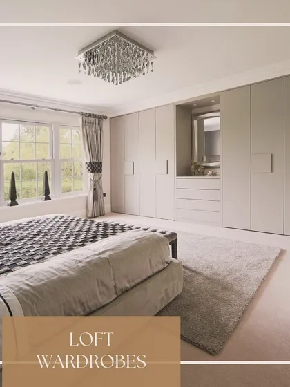 A loft wardrobe is the perfect solution for rooms with high ceilings or awkward angles. This design utilizes the full height of the wall, creating extensive storage that blends seamlessly with the room's architecture.