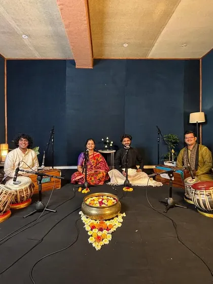 A day well spent in the studio recording a 'Jasrangi' performance, a unique duet form where male and female vocalists sing different ragas simultaneously.