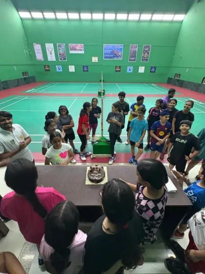 Another angle of our World Badminton Day celebration, capturing the happy and relaxed atmosphere among our students.