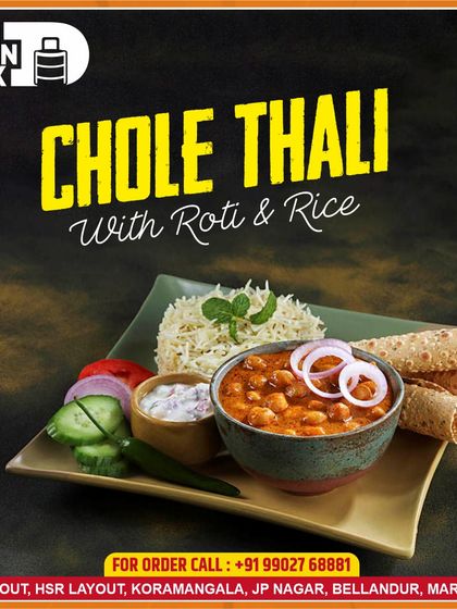 My Chole Thali is a crowd-pleaser, served with soft roti and fluffy rice. The meal is completed with a side of raita and fresh salad, making it a wholesome and flavourful option.