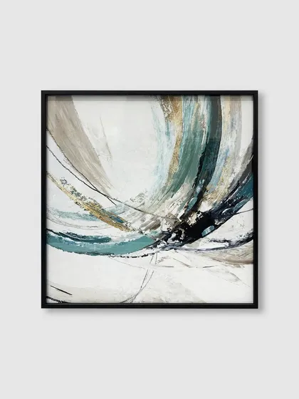Mini frames can have a major impact. This small abstract artwork, housed in a simple black metal frame, is perfect for starting a gallery wall or filling a small space with style.