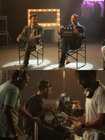 On set for the Roshan documentary promo with Hrithik and Rakesh Roshan. Our team worked to create a classic, intimate interview lighting setup.