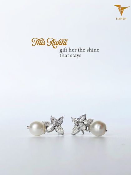 A beautiful Rakhi gift of diamond and pearl floral earrings. A classic and elegant choice to celebrate your bond.