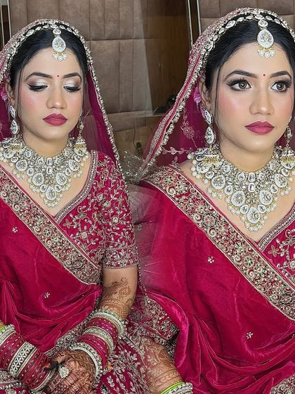 A stunning bridal portrait with bold lips and defined eyes, perfect for the bride who wants to make a statement.