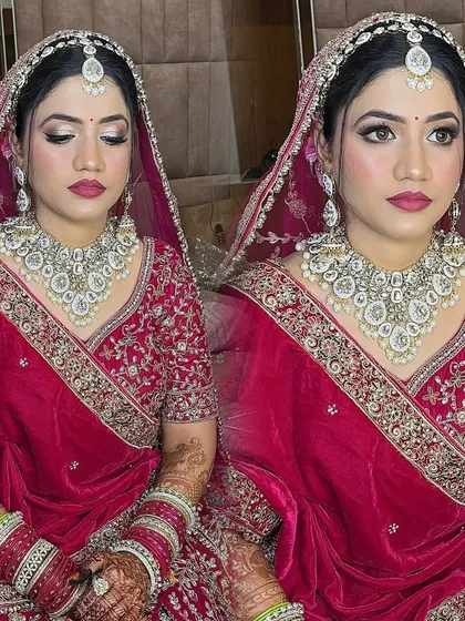 A stunning bridal portrait with bold lips and defined eyes, perfect for the bride who wants to make a statement.