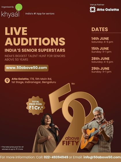 Poster for 'India's Senior Superstars', live auditions for a talent hunt for seniors.