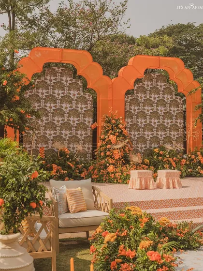 Another view of the Haldi stage, showing how the space is perfect for both the ceremony and for beautiful photographs.