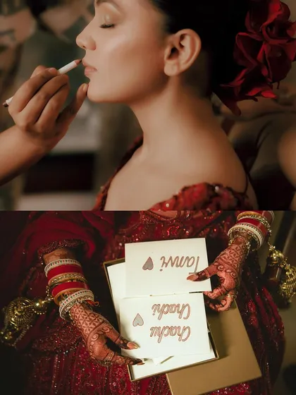 Details that matter. The final touch of lipstick, and the heartfelt letters the bride wrote to her family.