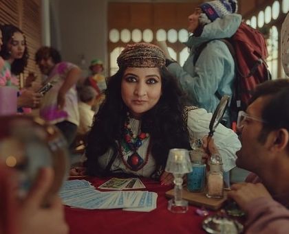 Creating a fortune teller character for the Arihant app commercial. This involved heavier, more dramatic makeup to build a distinct and memorable character.