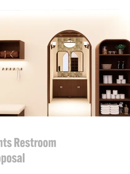 This proposal render shows the view from the changing room into the wash area. The design ensures a clear visual connection and a consistent material palette throughout the suite.