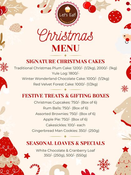 My complete Christmas Menu, detailing all the signature cakes, festive treats, and seasonal loaves available for the holiday season. This makes it easy for clients to see all their options at a glance.