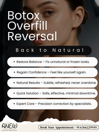 My goal is always a natural look. For clients who have had "too much" elsewhere, I offer Botox and overfill reversal to gently correct frozen or unnatural looks and restore facial balance.