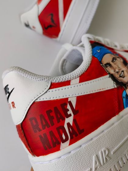 The king of clay calls it a day. I made this Rafael Nadal tribute sneaker for a fan months ago. This side features his name and the iconic "Raging Bull" logo.
