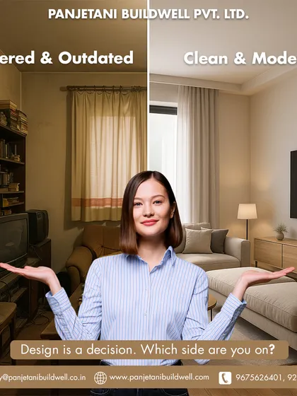 Design is a decision with tangible outcomes. This visual contrasts a cluttered, outdated room with the clean, modern, and functional space that our design process can achieve, highlighting the value of thoughtful interior planning.