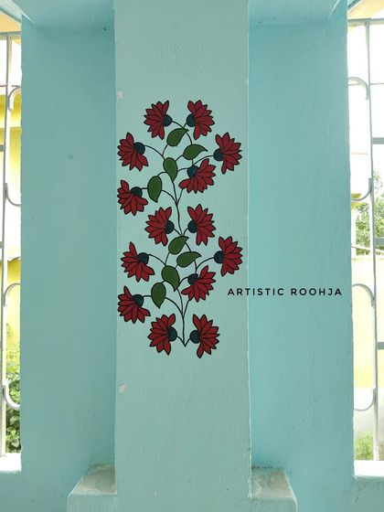 A simple floral vine mural painted on a pillar in my own home. This demonstrates how even a small architectural element can be transformed into a beautiful piece of art.