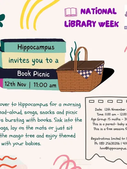 A book picnic for our babies! As part of National Library Week, we hosted this free session for toddlers to enjoy read-alouds, songs, and picnic baskets bursting with books under the mango tree.