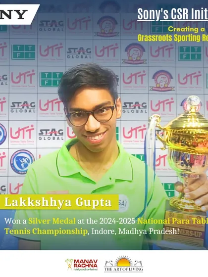 Lakkshhya Gupta with his trophy after winning a Silver Medal at the National Para Table Tennis Championship. His smile reflects the joy of hard-earned success.