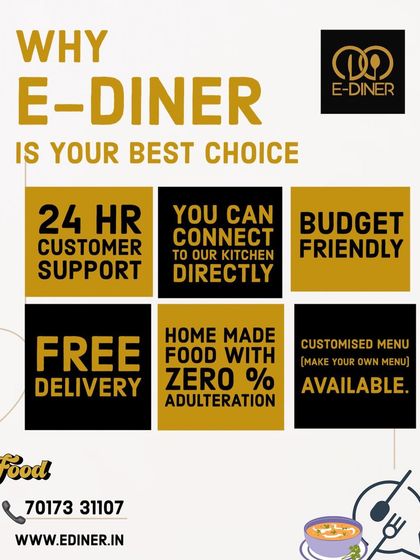 Why is E-Diner your best choice? I offer budget-friendly, home-made food with zero adulteration, free delivery, and the option to customize your own menu.