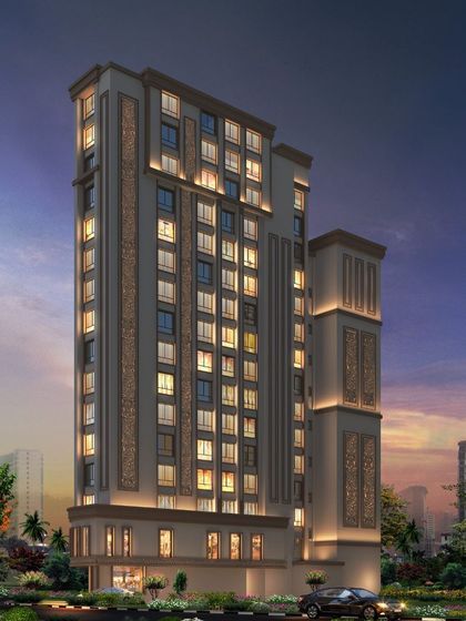 A night render of Bella Vista, demonstrating how uplighting and interior lights will accentuate the building's refined architectural details.