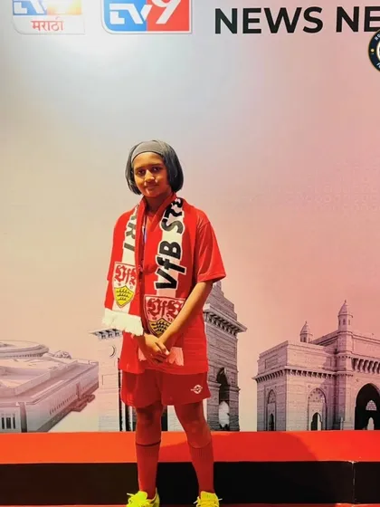 Aradhya Dhang representing the club at the News9 network event for the Indian Tigers & Tigress training camp selection.