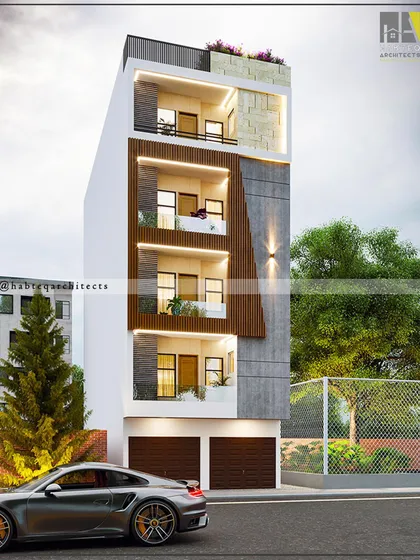 A slight variation of the Sainik Nagar project, showcasing a wider garage entrance. This demonstrates our process of providing clients with different functional options based on their specific needs.