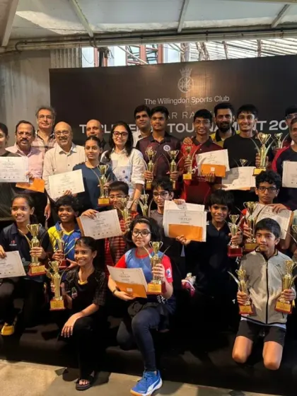 A wider shot of all the winners and officials at the 4-Star District Ranking Tournament. Our players consistently feature on the podium, showcasing the quality of our training programs.