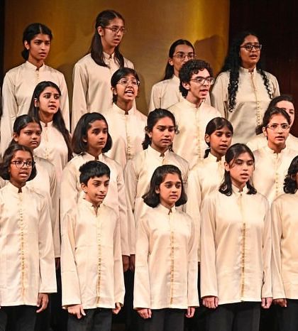 A close-up of our choristers during a performance, showing their focus and dedication. We train our students in proper posture and vocal projection for a polished stage presence.