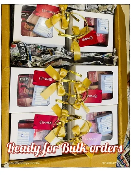 Here you can see a large carton packed with influencer kits for Mars Cosmetics, proving my logistical capability. Even when handling bulk orders, each hamper is individually finished with a hand-tied bow.