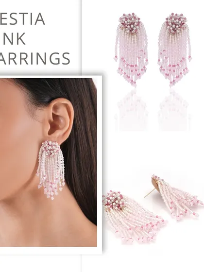 The Hestia Pink Earrings feature a cascade of soft pink beads, offering a feminine and romantic touch to any outfit.
