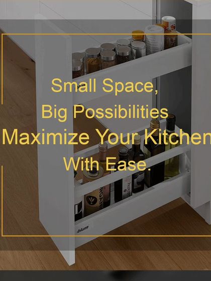 Even small spaces hold big possibilities. This slim, pull-out cabinet is a perfect solution for organizing spices, oils, and sauces next to your cooking area, maximizing every inch of your kitchen.