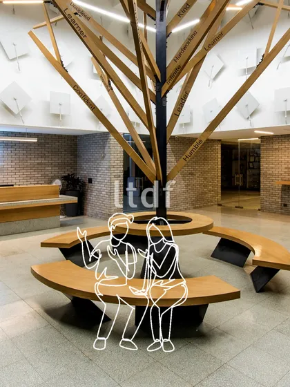 Rooted in purpose, this value tree installation at the Jaipuria Institute of Management becomes the heart of the space. It symbolizes growth and community, where every bench becomes a conversation starter and every inscribed value a guiding light.