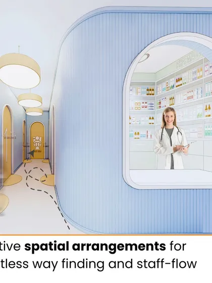 This graphic illustrates our approach to enabling seamless care delivery through intuitive spatial arrangements. Efficient zoning and optimized circulation are vital for effortless wayfinding and staff flow.