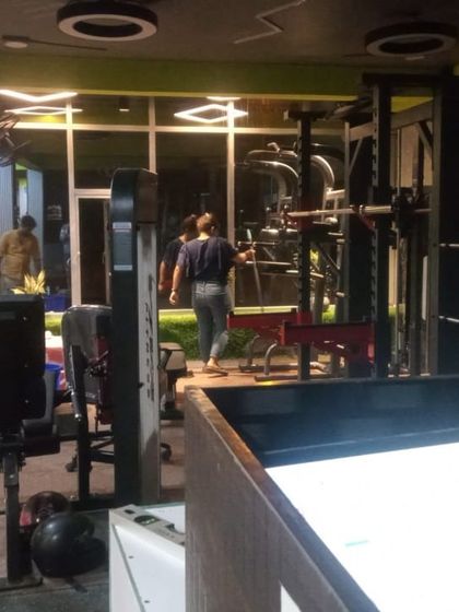 A view from the reception desk showing the gym floor. Our access control system helps manage the flow of members in busy environments like this.