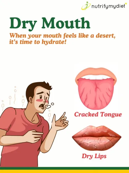 A dry mouth, cracked tongue, or dry lips are classic early signs of dehydration. If your mouth feels like a desert, it's time to hydrate.