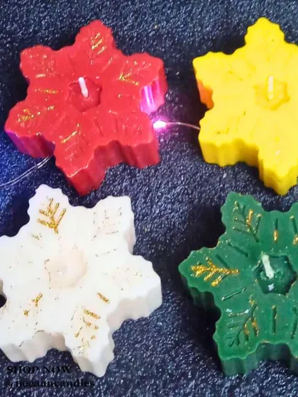 Holiday vibes in every flame. These colorful snowflake candles are perfect for bringing cozy warmth to your space during the festive season.
