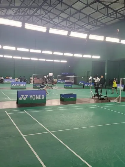 Multiple matches underway during the Yonex Sunrise state championship, showcasing our facility's capacity to handle major tournaments.
