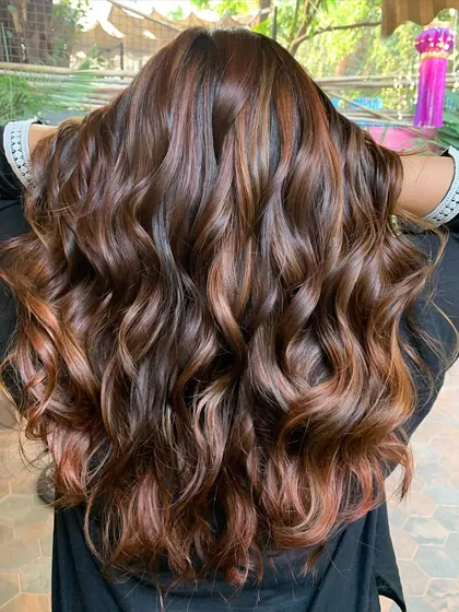 The back of the 'Date Pudding' hair, showing how the colors melt together in soft waves.