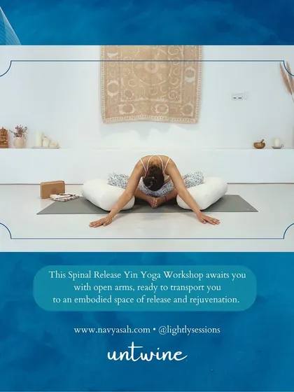 Using props like bolsters allows the body to feel fully supported and melt into a shape. Here, I am in a supported forward fold, a deeply restorative shape for the spine and nervous system.