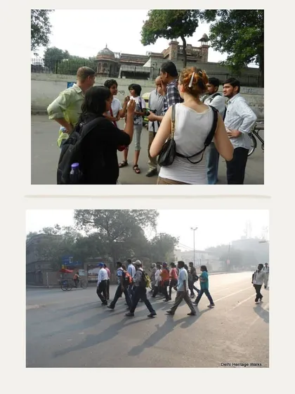 Participants on a walk in the Kashmiri Gate area, a hub of colonial-era educational institutions. We discuss the differing philosophies behind the founding of missionary-run St. Stephen's and nationalist-inspired Hindu College.