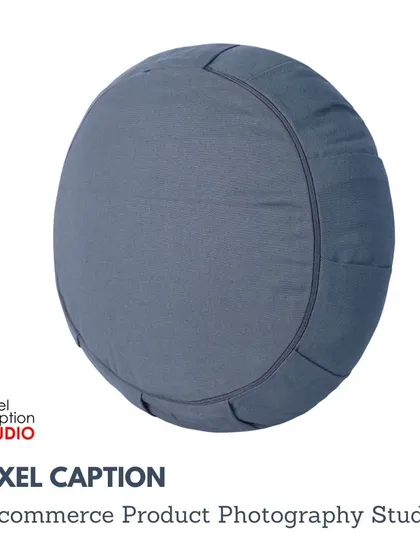 A branded image of the blue-grey yoga cushion, ready for your online store.