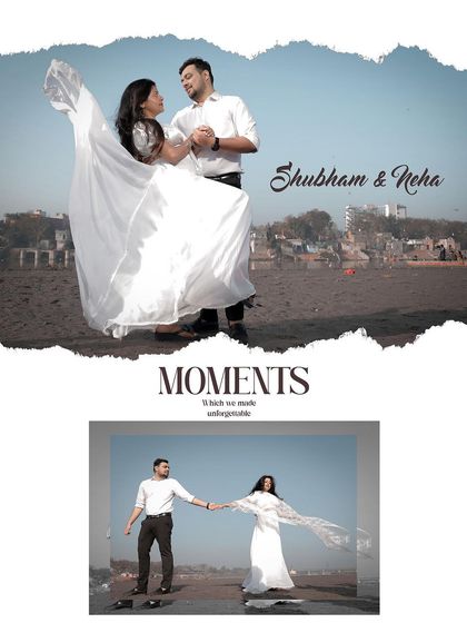 This creative pre-wedding collage highlights the romantic and playful moments we captured for Shubham and Neha at Yamuna Ghat.