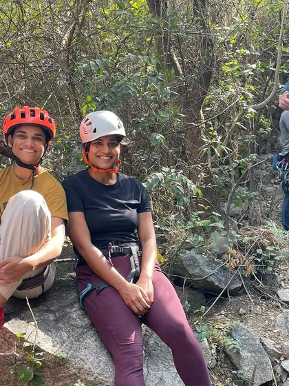Two climbers taking a break and enjoying the shade at Varlakonda. The friendships made at the crag are as important as the climbs themselves.