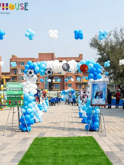 A wide shot of our large-scale outdoor event, combining Football and Frozen themes for a unique celebration with activities for everyone.
