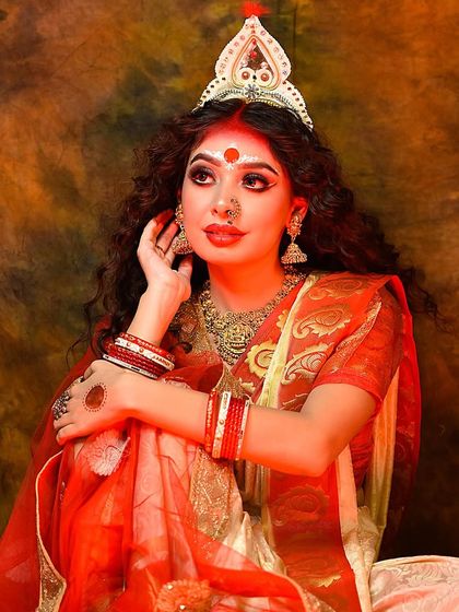 A thoughtful and serene pose from the Durga-inspired concept shoot.