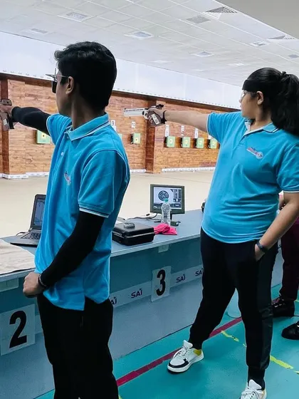 Our academy shooters train together as a team during a pre-event session at the SAI Shooting Range. This builds camaraderie and prepares them for the competitive environment.