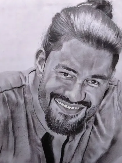 A realistic portrait of WWE superstar Roman Reigns, capturing his famous smile.